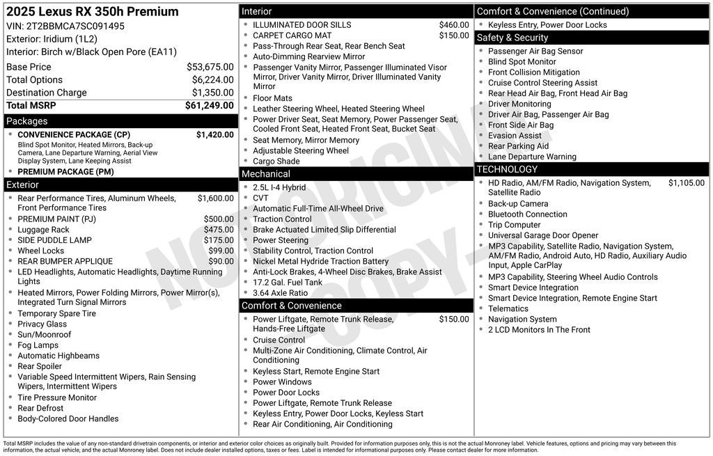 2025 Lexus RX 350h Premium